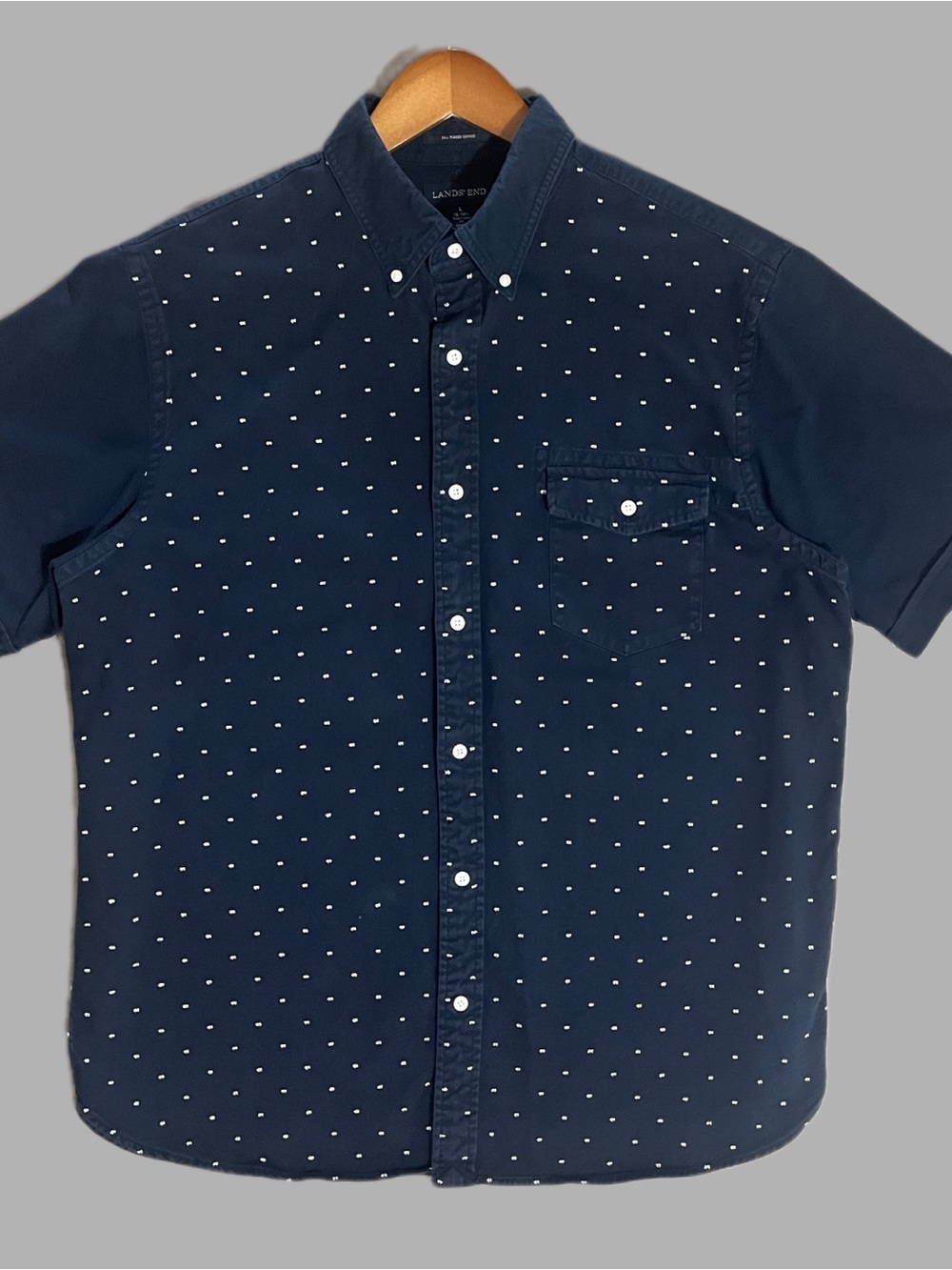 Lands' End Men’s L Dark Navy Sail Rigger Oxford w/ White Embroidered Specs